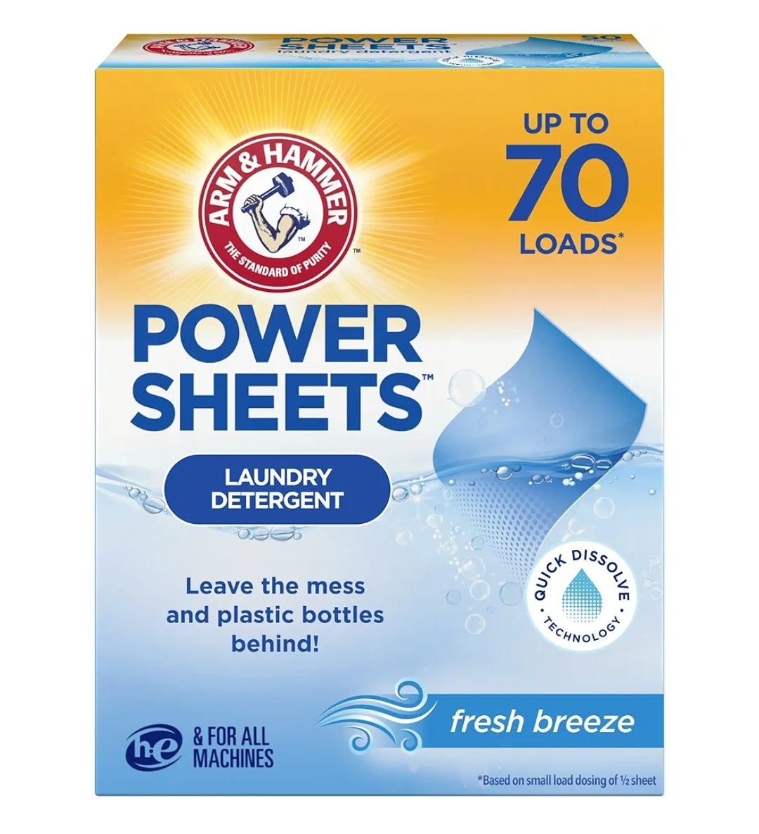 ARM & HAMMER Power Sheets Laundry Detergent - Fresh Breeze Scent - 35CT
