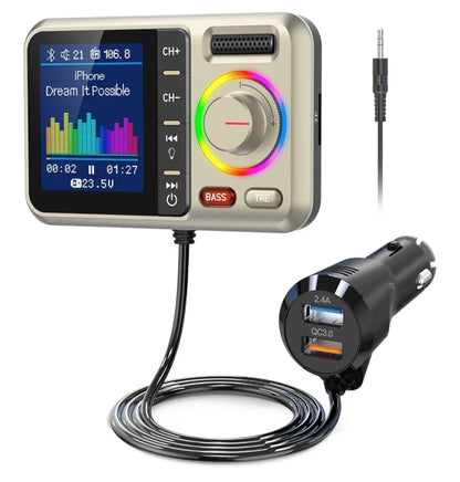 Bluetooth FM Versender Adapter, Ondersteun QC3.0 Vinnige Laai, Handsfree Oproep, MP3 Musiekspeler TF Kaart AUX - Geel