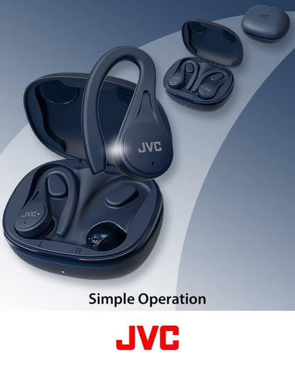 JVC Sport True Wireless Oorfone, Liggewig en Kompak, Lang Batterylewe (tot 30 Uur), Klank met Neodymium Magneet Drywer, Waterweerstand (IPX5) - HAEC25TA (Blou)