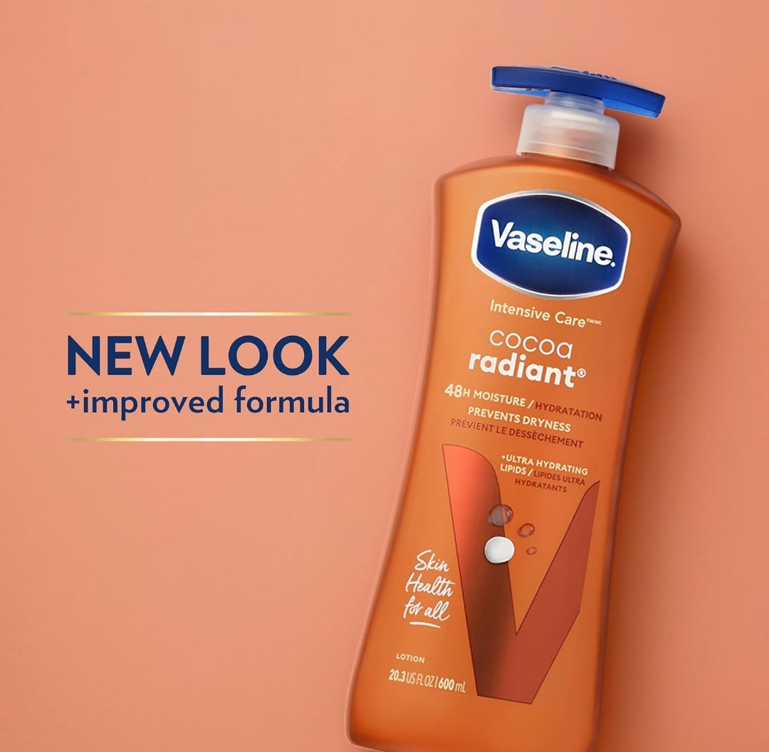Vaseline Intensive Care Body Lotion Cocoa Radiant for Dry Skin Lotion Made with Ultra-Hydrating Lipids and Pure Cocoa Butter for a Long-Lasting, Radiant Glow 20.3 oz