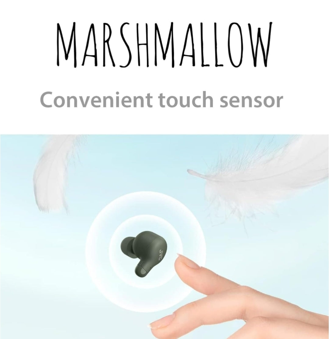 JVC Marshmallow Ware Draadlose Bluetooth 5.3 Oorfone – 28H Battery, Traagskuim Oorstukke vir Heeldaggemak, IPX4 Waterbestand, Mik, Kompakte Houer, vir iPhone & Android