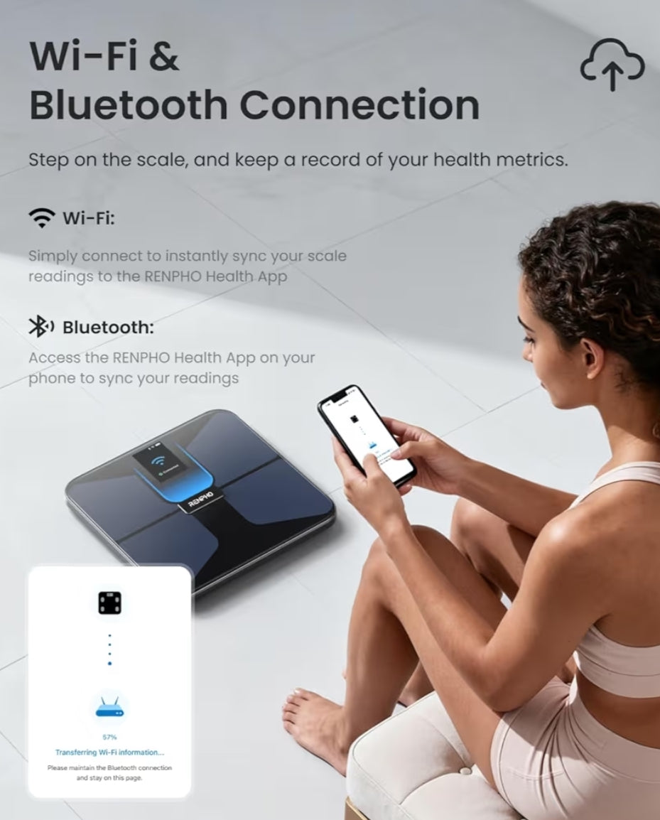 Digital Food Scale with Nutritional Calculator, Stainless Steel, Smart Body Scale with BMI, Body Fat, Muscle Mass