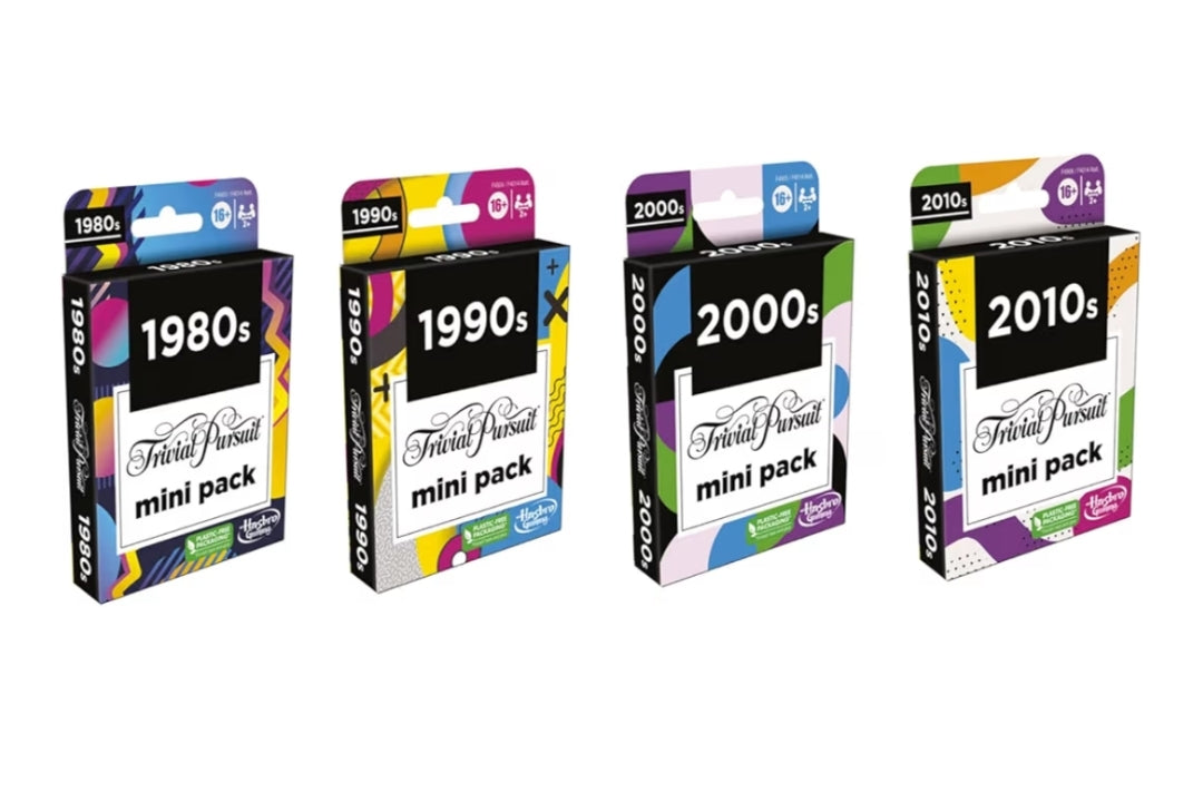 Hasbro Games Trivial Pursuit Mini Packs Multipack - Fun Trivia Questions for Adults and Teens - Includes 4 Game Featuring 4 Decades