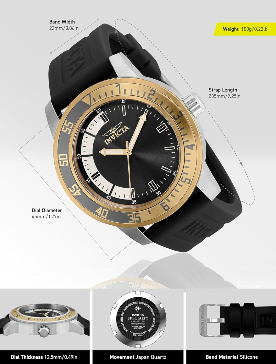 Invicta Men's Specialty 45mm Silicone Quartz Watch