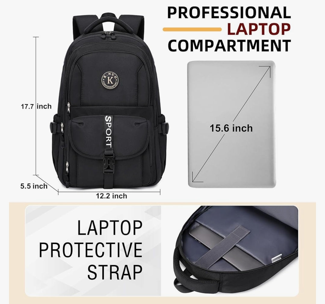 College Backpack, Travel Laptop Backpacks, Large Kids School Bag for Teens Girls Boys Students Bookbag Fit for 15.6 Inch Computer Waterproof Business Work Back Pack for Women Men Daypack Black