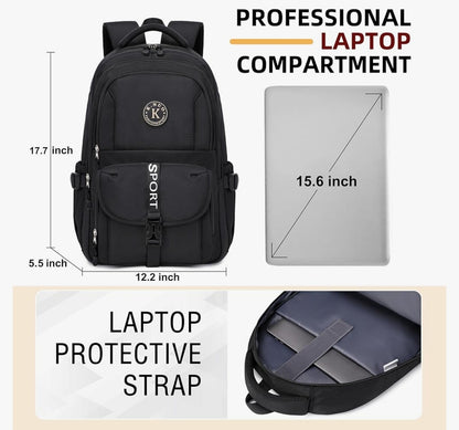 College Backpack, Travel Laptop Backpacks, Large Kids School Bag for Teens Girls Boys Students Bookbag Fit for 15.6 Inch Computer Waterproof Business Work Back Pack for Women Men Daypack Black
