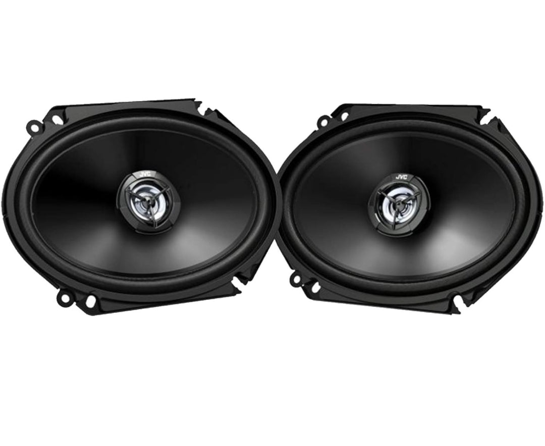 JVC Dubbel DIN in-dash 6.8" Raakskerm Bluetooth USB Digitale Multimedia Motorradio-ontvanger, 4X 6x8 300 Watt Maksimum Krag 2-rigting Motorklankluidsprekers, 22" Antenna, 16 Gauge 50 voet Luidsprekerkabel