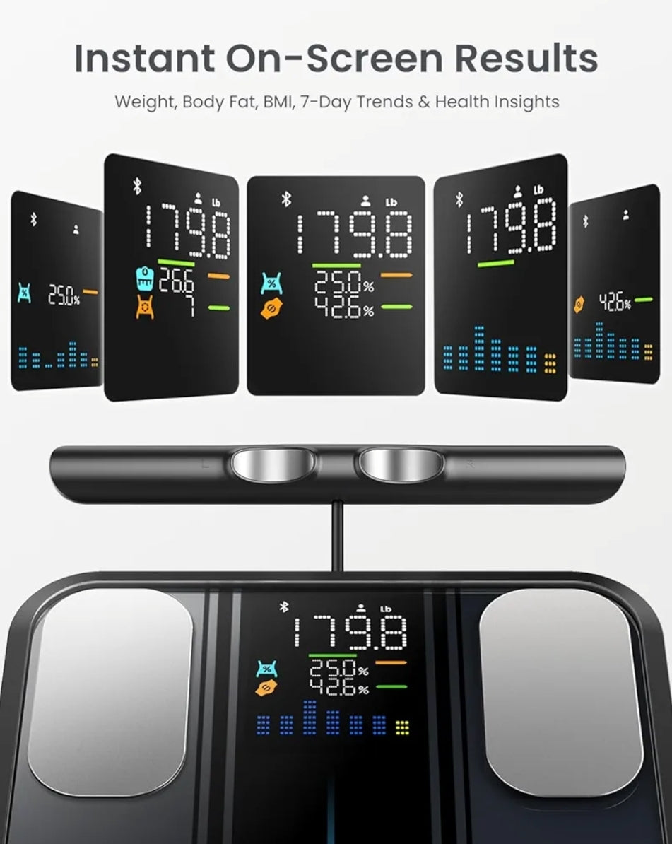 Bundle Digital Bathroom Scale with BMI Body Fat Muscle Mass, Body Composition Analyzer and Smart Body Measuring Tape