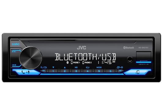 JVC KD-SX27BT Motorstereo met Bluetooth, 100W Digitale Media-ontvanger, 1.5A USB om Toestelle te Laai, Enkel DIN Hoofeenheid, AM/FM, Aux-in, JVC Afstandsbeheer Toepassing