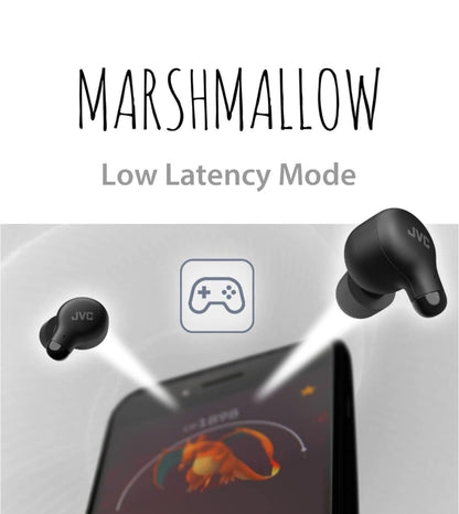 JVC Marshmallow Ware Draadlose Bluetooth 5.3 Oorfone – 28H Battery, Geheueskuim-oorstukke vir Heeldaggemak, IPX4 Waterbestand, Mikrofoon, Kompakte Houer, vir iPhone en Android