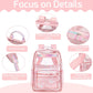 Girls Clear Backpack,2 PCS Large Backpacks Set,Heavy Duty Bookbag Stadium Approved Daypack Transparent Women Bag See Through Daypack for Kids Elementary Middle School Students Teens Sport Pink