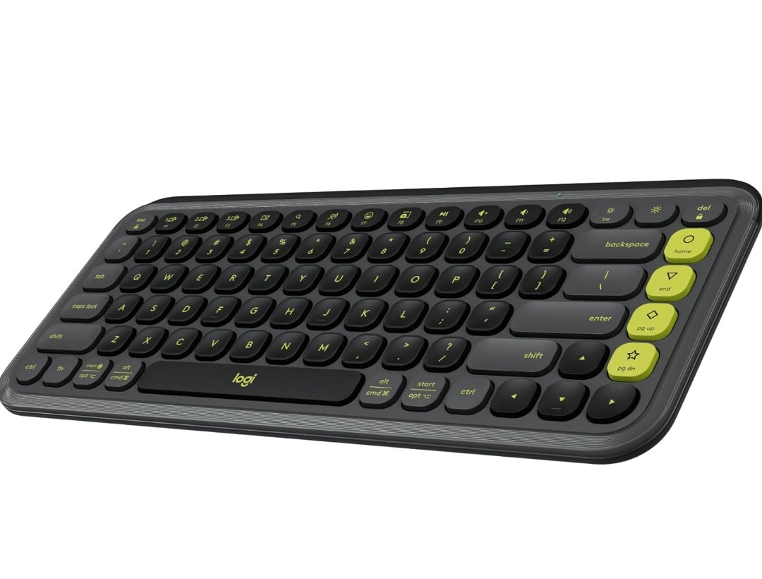 Logitech POP ICON Keys Wireless Bluetooth Keyboard, Comfortable Typing, Programmable Keys, Easy-Switch Between up to 3 Devices, for Laptop, Tablet, PC – Graphite and Green