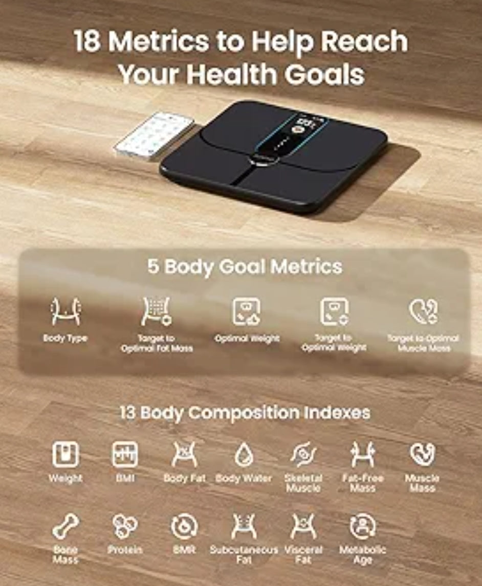 Smart Scale with Color Display, Wi-Fi & Bluetooth Fitness Equipment for BMI Muscle Mass Composition - Rechargeable