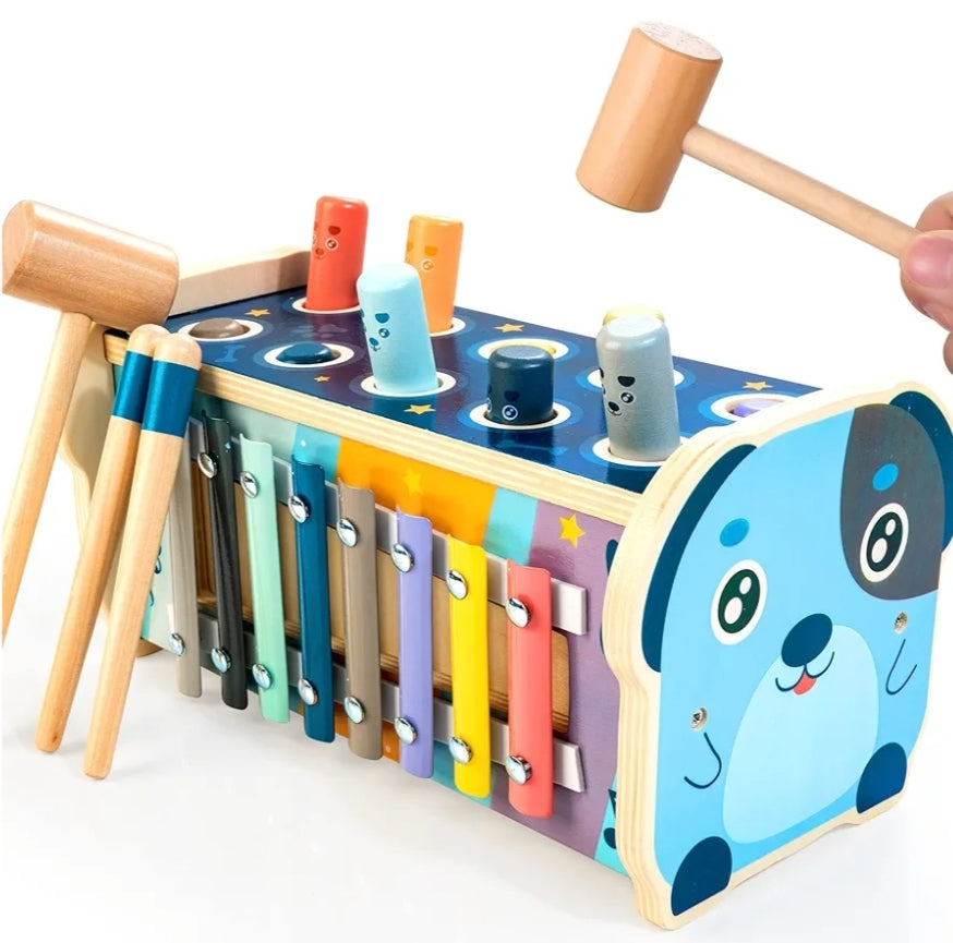 Pounding Bench Educational Toy Wooden Hammering & Activity Board w/ Xylophone, Number Maze
