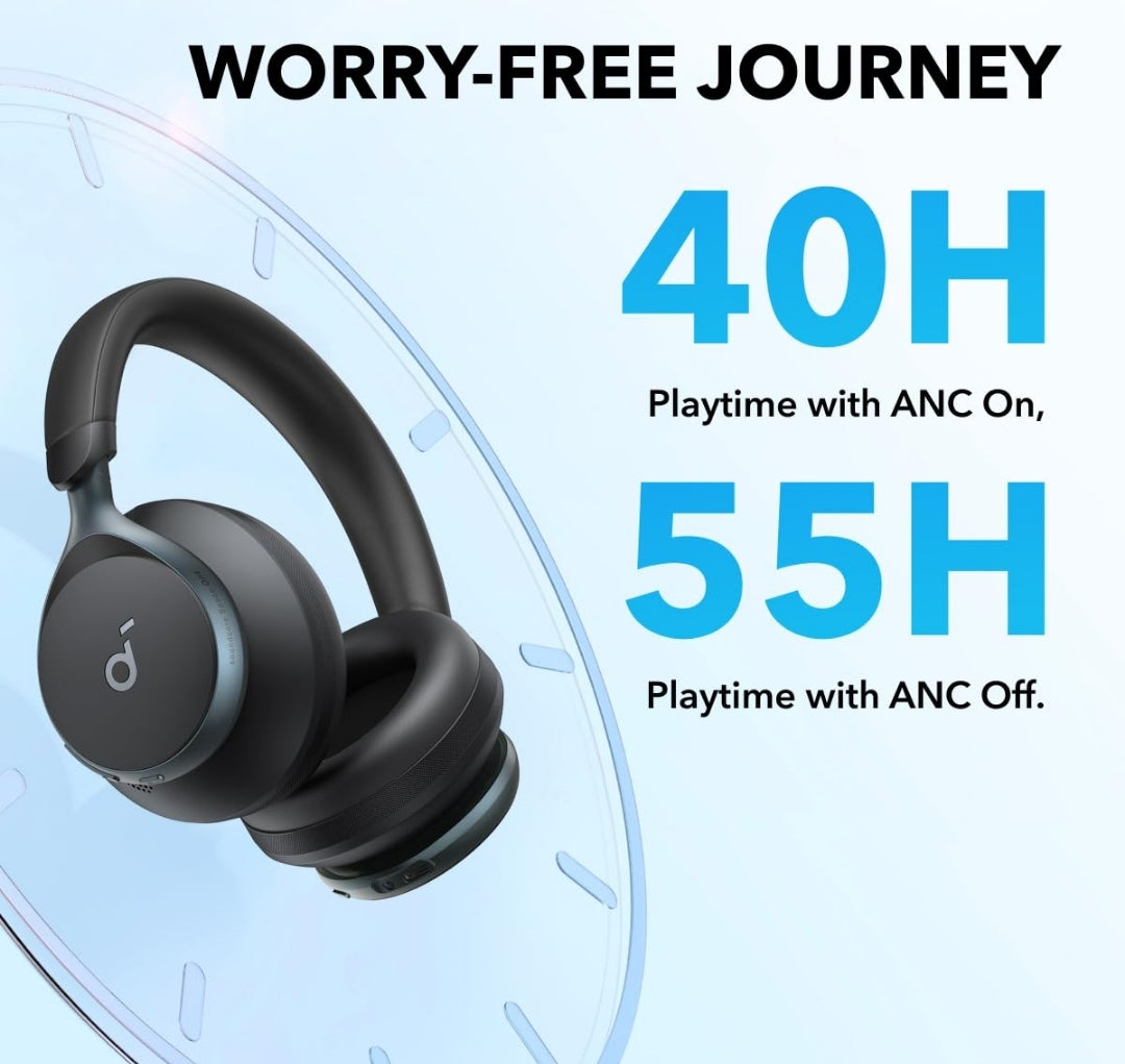Soundcore by Anker, Space One, Active Noise Cancelling Headphones, 2X Stronger Voice Reduction, 40H ANC Playtime, App Control, LDAC Hi-Res Wireless Audio, Comfortable Fit, Clear Calls, Bluetooth 5.3