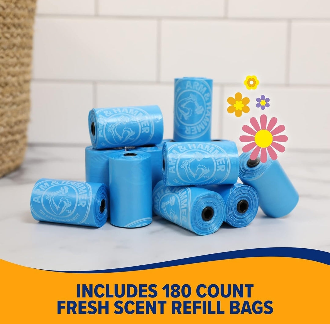 Arm & Hammer Durable Disposable Dog And Cat Waste Bags w/ Activated Baking Soda, 180CT - Blue
