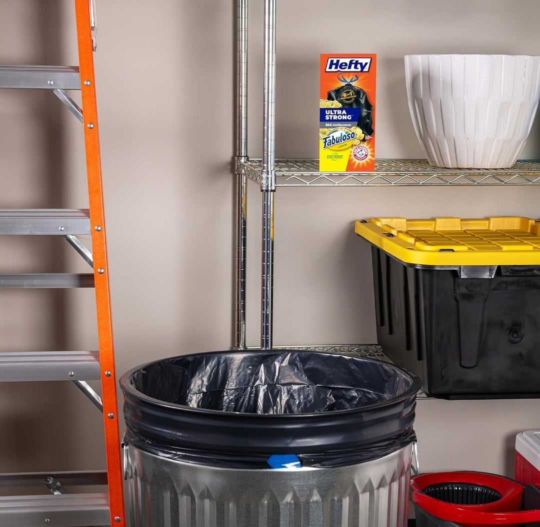 Hefty Ultra Strong 30 Gallon Trash Bags 30 Gallon Size Break Resistant Drawstring Closure (Black) Fabuloso Lemon Scent