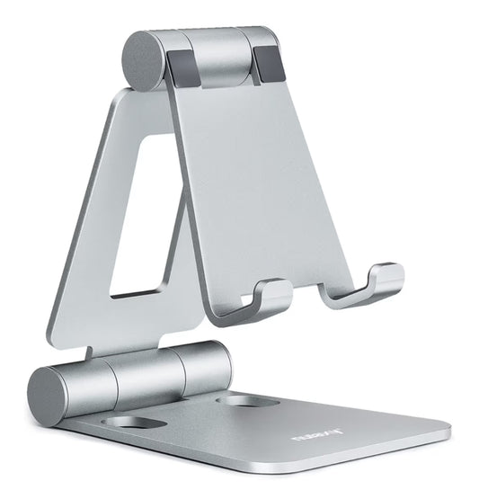 Dual Folding Fully Adjustable Foldable Phone Cradle Dock Compatible w/ iPhone 11-17 Pro Max Xs Xr X 8, Nintendo Switch, All Phones - (Silver)