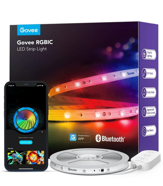 Govee RGBIC LED-strookligte, Slim LED-ligte vir Slaapkamer, Bluetooth LED-ligte APP-beheer, DIY Veelvuldige Kleure op Een Lyn, Kleurveranderende LED-strookbeligting Musieksinkronisering, Huisdekor, 4.9m