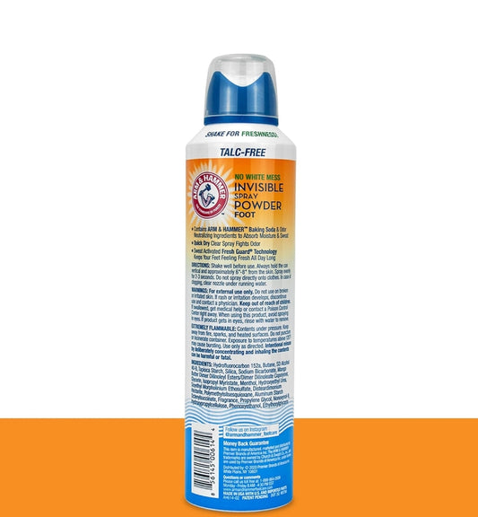 Arm & Hammer Invisible Foot Powder Spray, Clear Talkvrye Voetreuk- en Sweetbeheer 7oz (1 Pak)