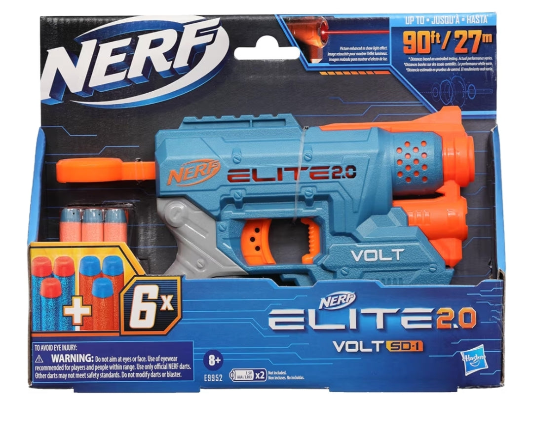Nerf Elite 2.0 Volt SD-1 Blaster, 6 Official Nerf Darts, 2 Tactical Rails to Customize for Battle for Kids Ages 8 and Up