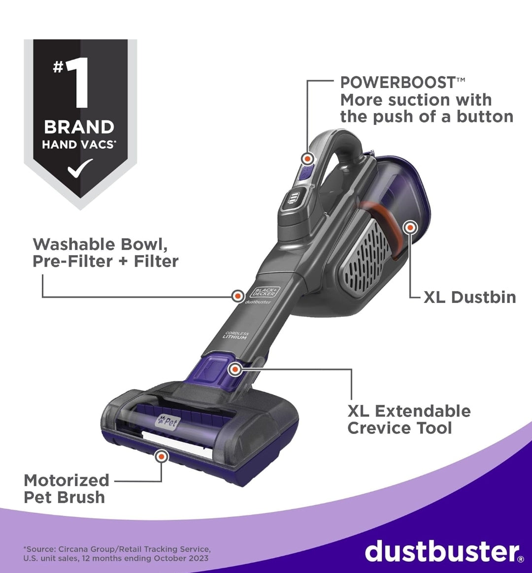 BLACK+DECKER dustbuster furbuster AdvancedClean+ Koordlose Handstofsuier vir Troeteldiere, Huis-, Troeteldier- en Motorstofsuier (HHVK515JP07)