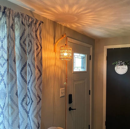 Handgeweefde Rottangligte Insteekmuurlampe Boho Beligting Stel van Twee, Lamp met Koord, Gemonteerde Lig