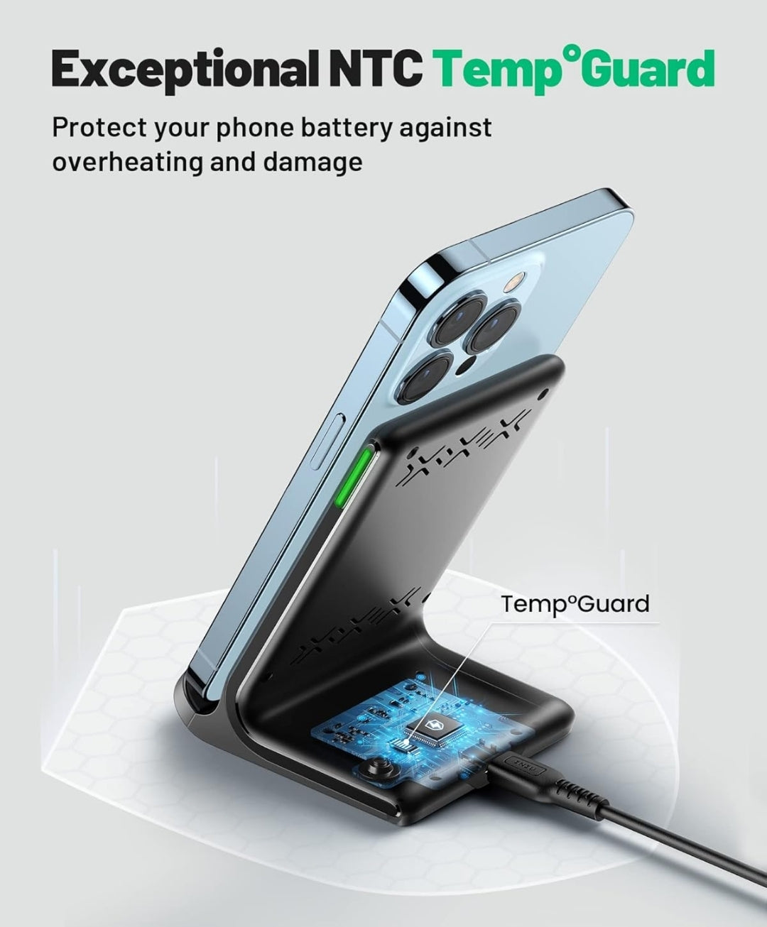 [2-Pack] Wireless Charger, INIU 15W Qi-Certified Fast Wireless Charging Stand with Sleep-Friendly Adaptive Light Compatible with iPhone 16 15 14 13 12 Pro Max Plus Samsung Galaxy S22 S21 Note 20 etc