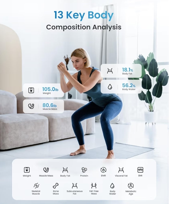 Body Fat Scale and Smart Tape Measure Body via Bluetooth Smartphone App