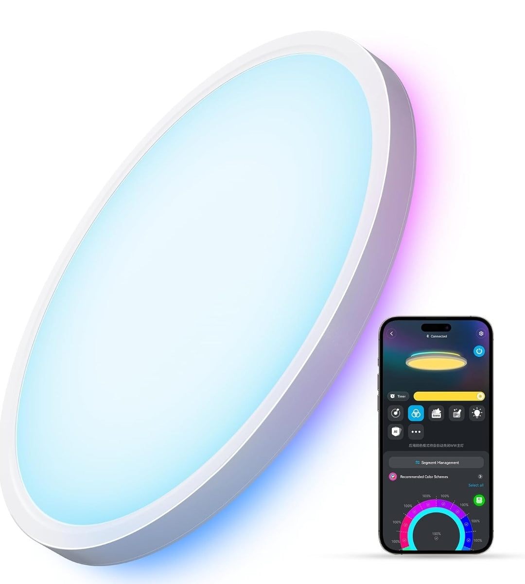 Govee Smart Ceiling Light, RGBIC LED Ceiling Light Fixture, 2400LM Flush Mount Light Fixture, DIY Colors, Works with Alexa, 2200K-6500K Ceiling Lights for Bedroom, Living Room, 12 Inch, 1 Pack
