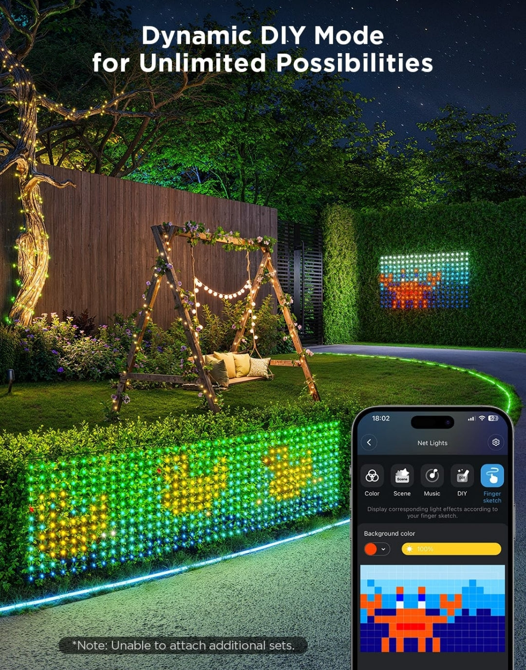 Govee Outdoor Net Lights, 2.8 × 9.4ft with RGBIC and DIY Functions, 480 LEDs Smart Net Lights with 64 Modes for Bush Patio Decor, IP65 Waterproof, Compatible with Alexa & Google Assistant, Green Wire
