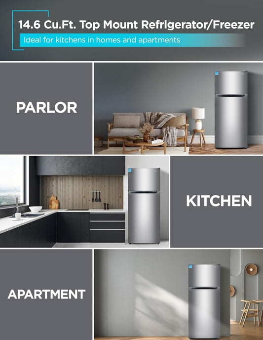 BLACK+DEDECKER 14.6 Kub. Vt. Bo-op Yskas met Vleiskas, 2-Deur Yskas met Bo-Vleiskas en Verstelbare Temperatuurbeheer, ENERGY STAR, BR1460HS, Roesvrye Staal Voorkoms