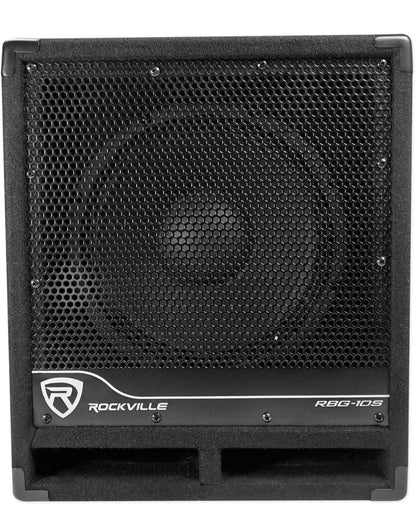 Rockville RBG10S Aktiewe PA-Subwoofer, Kompak, 10", 1200W, Diep Bas, Veranderlike Crossover, Ingeboude Beperker, Paalmontering, Ideaal vir DJ, Huispartytjies