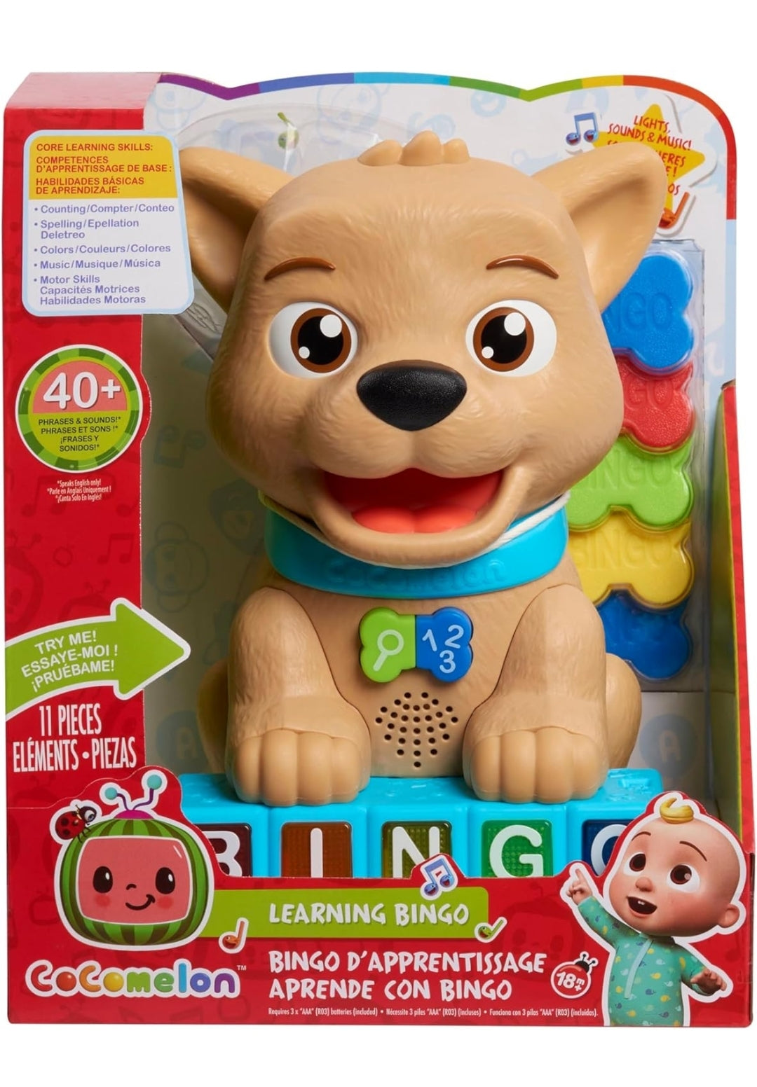 Just Play Cocomelon Count & Learn Bingo, 11-pieces, 40+ Learning Phrases, Early Learning and Education, Kids Toys for Ages 18 Month