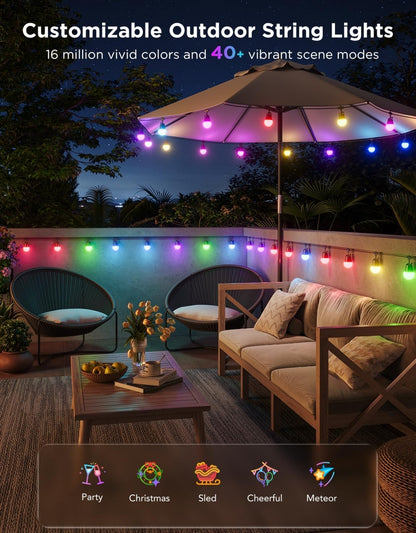 Govee Smart Outdoor String Lights 2, 144ft Outdoor Lights with Dimmable Warm White LED Bulbs, 47 Scene Modes for Patio, Backyard, Balcony, IP65 Waterproof, Works with Alexa, App Control