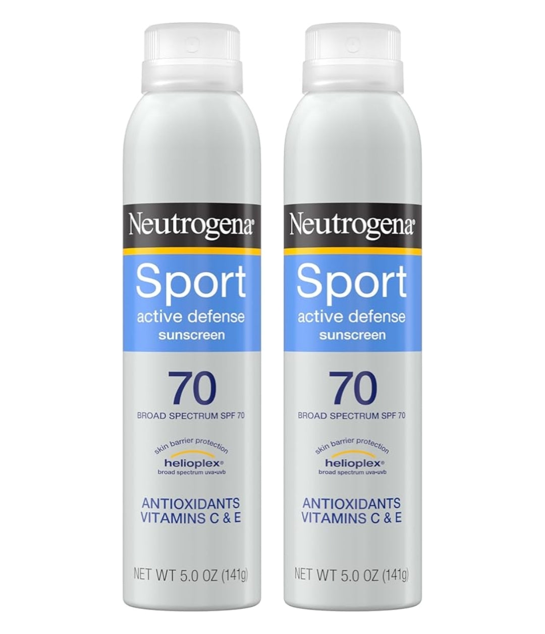 Neutrogena Sport Active Defense SPF 70 Sonbeskermingssproei, Sweet- en Waterbestand Oksibensoonvry, Dubbelpak (5 oz)