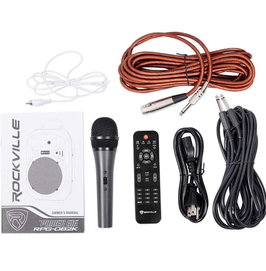 Rockville RPG082K Dual 8" Powered PA System Speakers/Bluetooth - BUNDLE