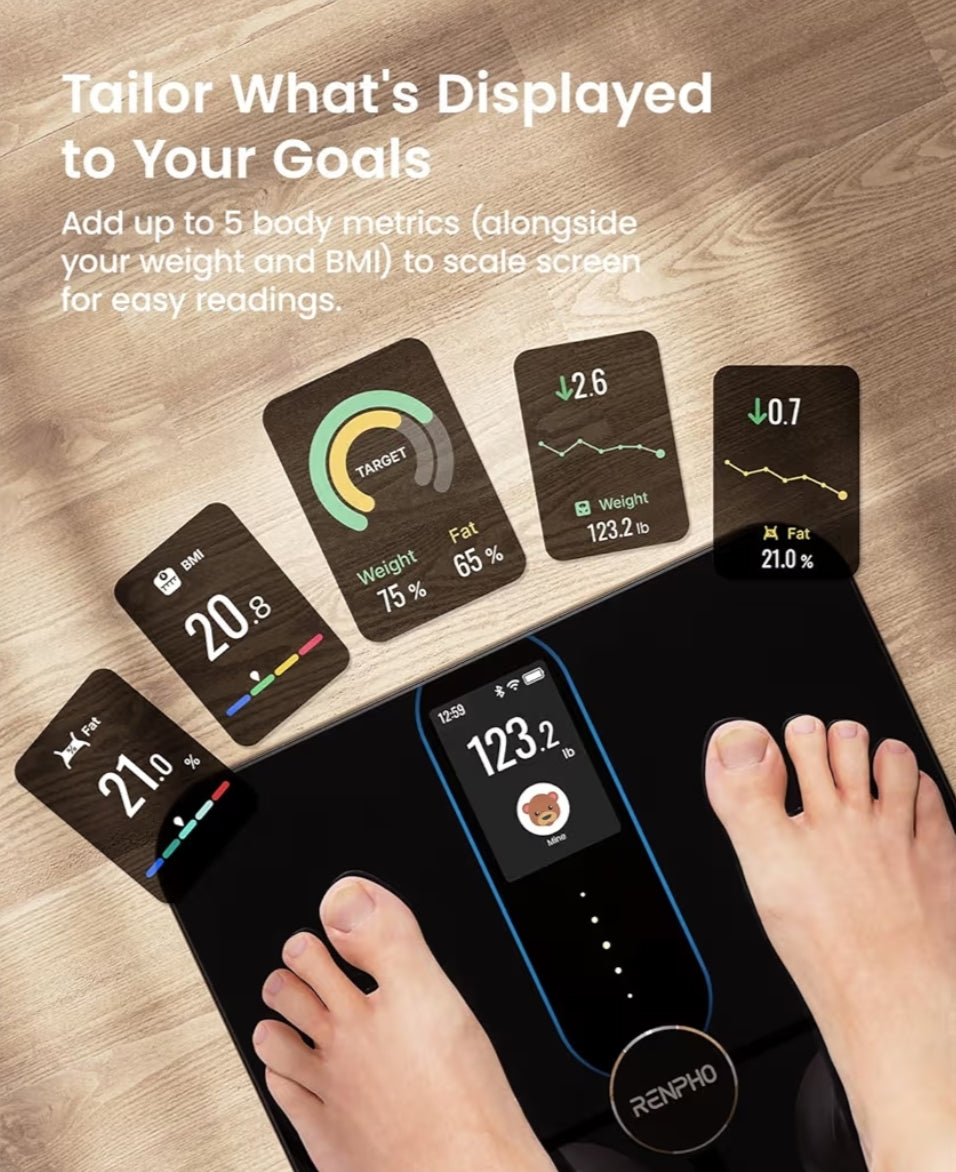 Smart Scale for Body Weight Fat, Bluetooth Smart Tape Measure with Lock Hook & Retractable Function