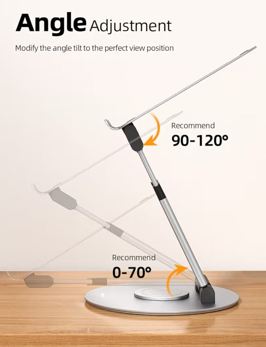 Teleskopiese 360 Roterende Skootrekenaarstaander vir lessenaar Verstelbare Hoogte Swivel Uitskuifontwerp Ergonomiese Skootrekenaarverhoger Pas alle 10-17" – Silwer