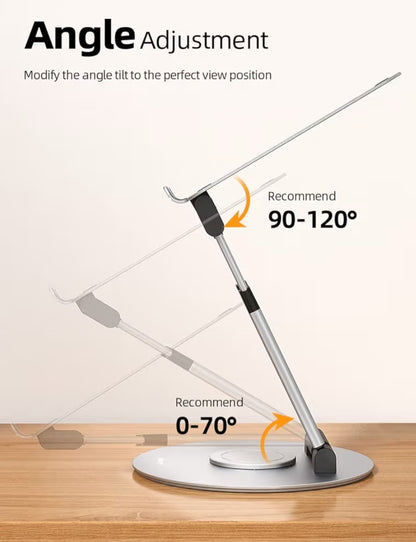 Teleskopiese 360 Roterende Skootrekenaarstaander vir lessenaar Verstelbare Hoogte Swivel Uitskuifontwerp Ergonomiese Skootrekenaarverhoger Pas alle 10-17" – Silwer
