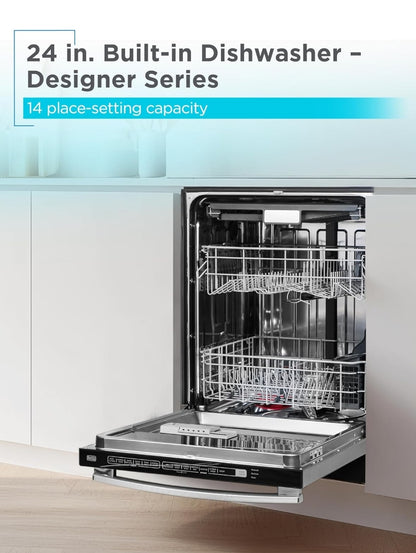 BLACK+DECKER 24" Designer Series Ingeboude Skottelgoedwasser, 14 Plekinstelling Kapasiteit met Vlekvrye Staalbad, Skottelgoedwasser met 6 Wasprogramme, Lae Geraas, ENERGY STAR Gesertifiseer, BDW500MHS