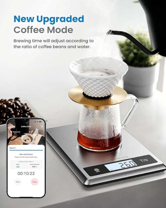Smart Food Kitchen Scale, Food Weight Scale Grams and Ounces for Weight Loss, Calorie, Macro and Cooking - Stainless Steel