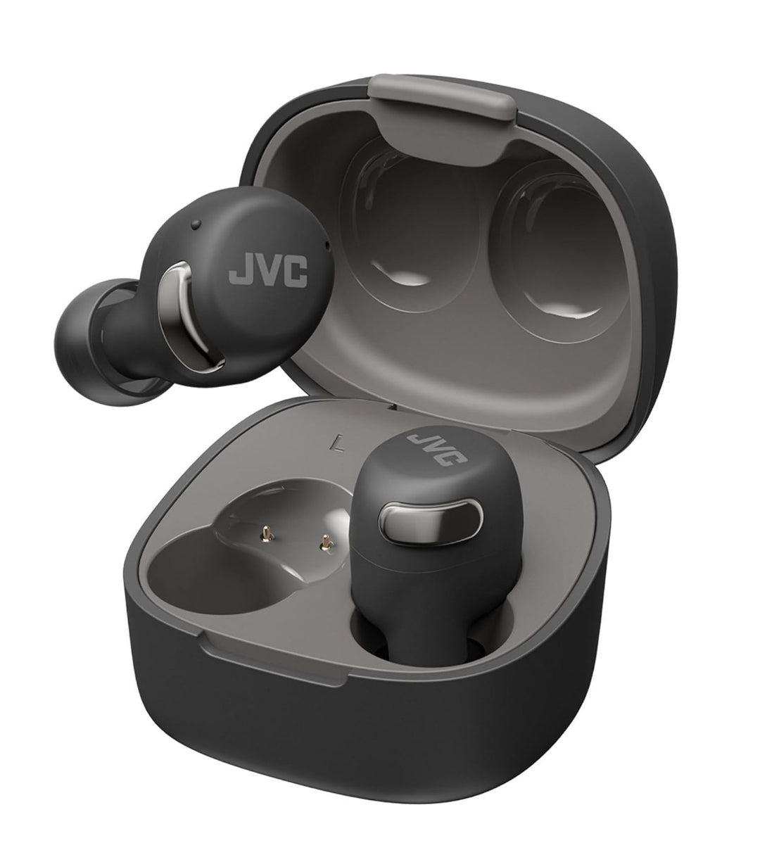 JVC Regte Draadlose Kompakte Oorfone – Aktiewe Geraaskansellasie - Bluetooth 5.3 Oorfone vir iPhone, Android - 27 Uur Speeltyd, Lae Latency Modus - IPX4 Sweet-/Reënbestand, Vinniglaai-houer, Mikrofone