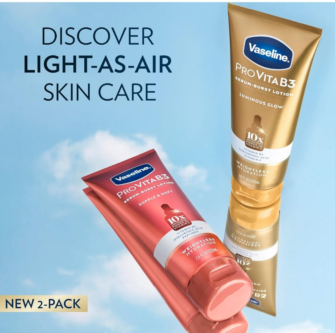 Vaseline Pro VitaB3 Skin Care Serum Burst for Healthy, Glowing Skin Luminous Glow & Supple & Soft 10x Antioxidant Power of Vitamin C with Vitamin B3, Hyaluronic Acid 7.5 fl oz 2Pk