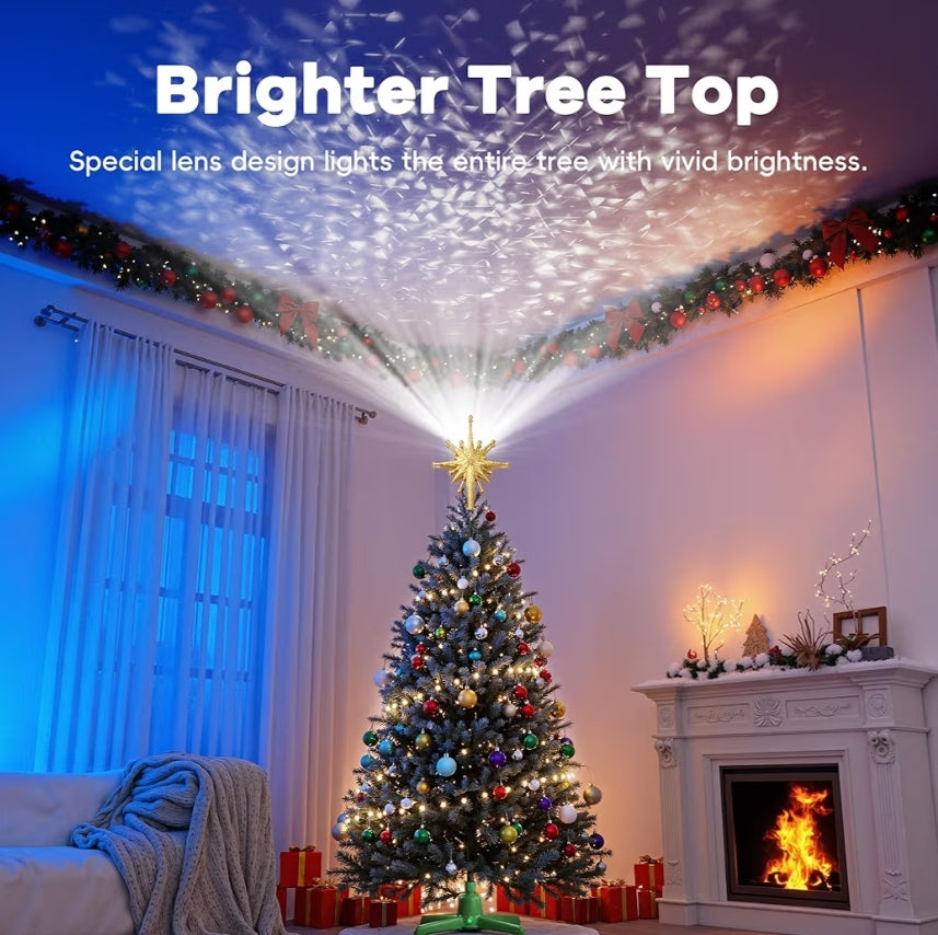 Christmas Tree Topper Projector Light w/ Rotating Bright LED & Wide Coverage, Universal Fit for Any Height Tree Decorations - (Starlight Gold)