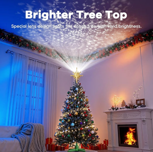 Christmas Tree Topper Projector Light w/ Rotating Bright LED & Wide Coverage, Universal Fit for Any Height Tree Decorations - (Starlight Gold)