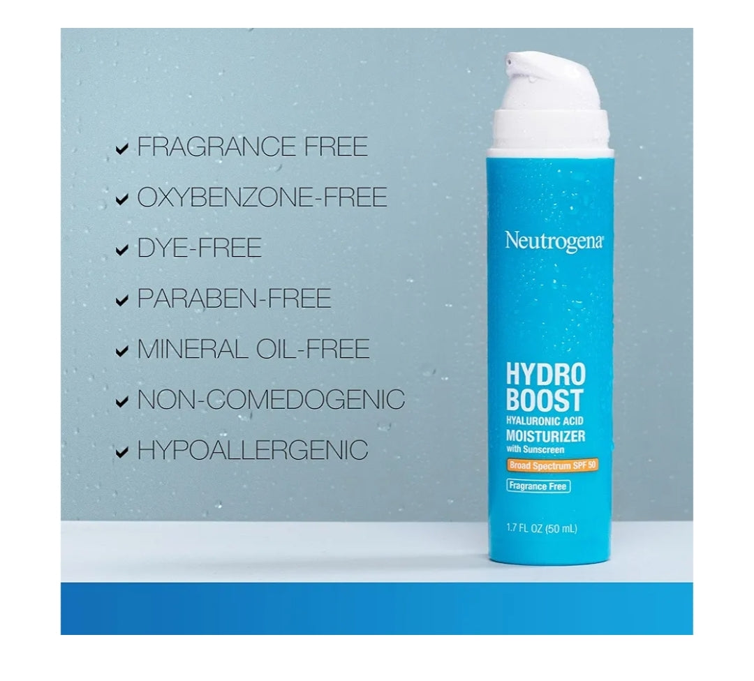 Neutrogena Hydro Boost Hialuroonsuur Gesigbevogtiger met Sonskerm SPF 50 om Droë Vel te Hidreer & Kalmeer - 1.7 fl. oz