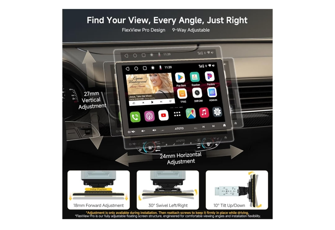 QLED 10" Dubbel-DIN & Enkel-DIN Aanpasbare Motorstereo Swewende Skerm Android 8 Kern 4GB+32GB, 4G LTE/Wi-Fi CarPlay & Android Auto, Dubbele Bluetooth, KI Klets, LD LRV
