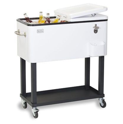 BLACK+DECKER Mobiele Koeler op Wiele, 20-liter Geïsoleerde Rolkar met Vlekvrye Staal Botteloopmaker, Kroegkar met Wiele en Drankkoeler met Dreineer, Yskas met Wiele, Wit