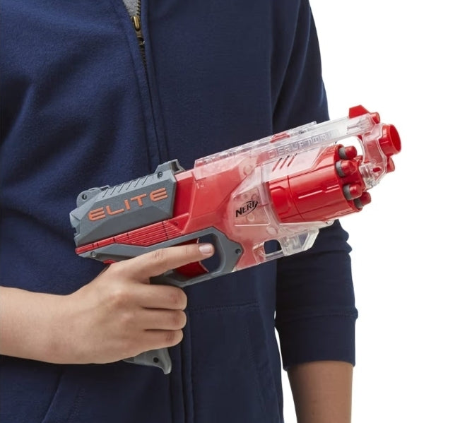 NERF Elite Disrupter Blaster - 6-Dart Rotating Drum - Slam Fire (Translucent Red)